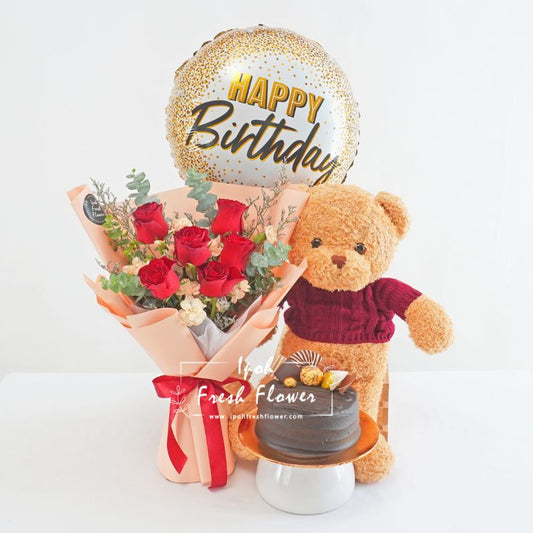 4 in 1 Birthday Bundle| Flowers, Balloons &Cake| Same Day Delivery