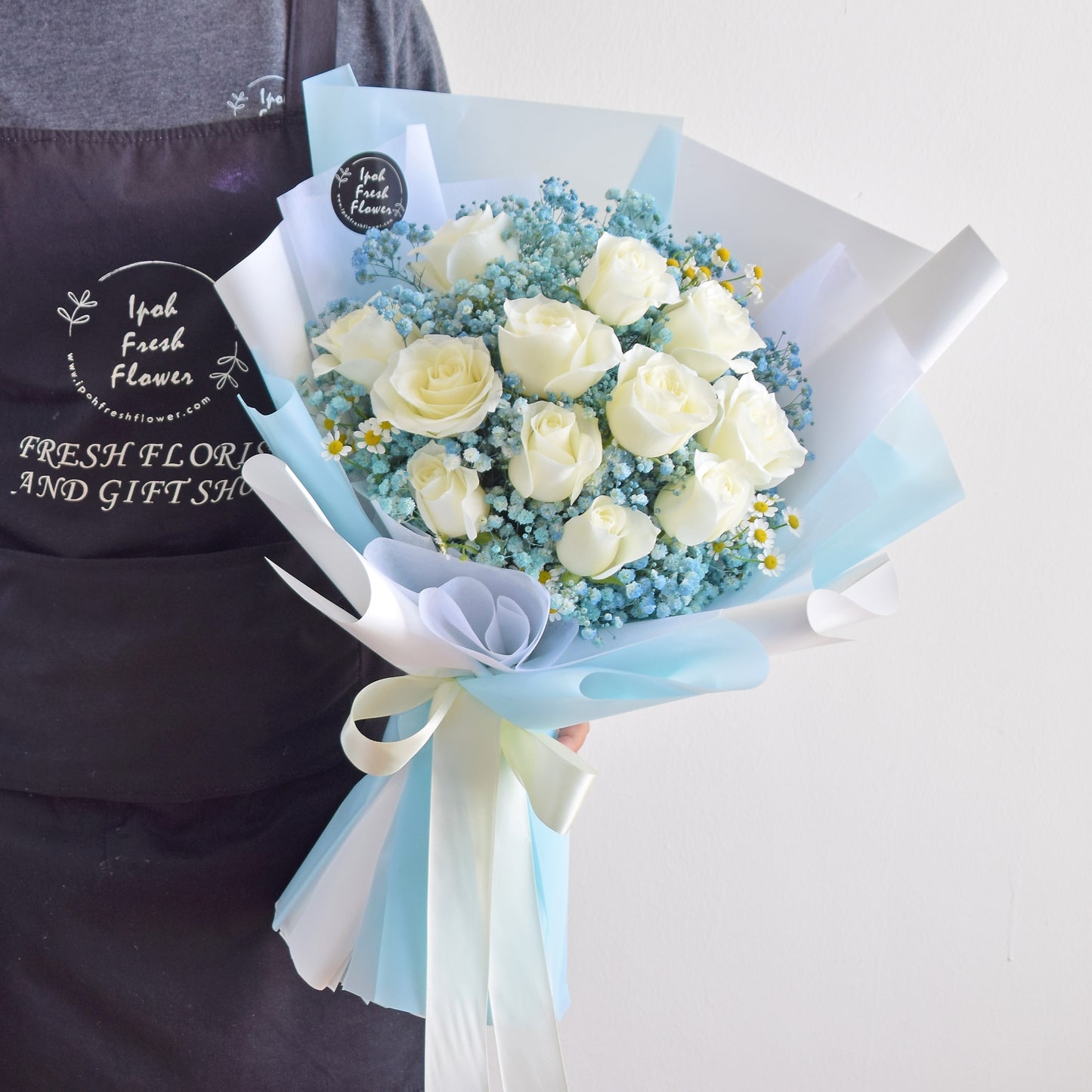 Blue Victory| Roses With Baby Breath Bouquet| Fresh Flower Delivery