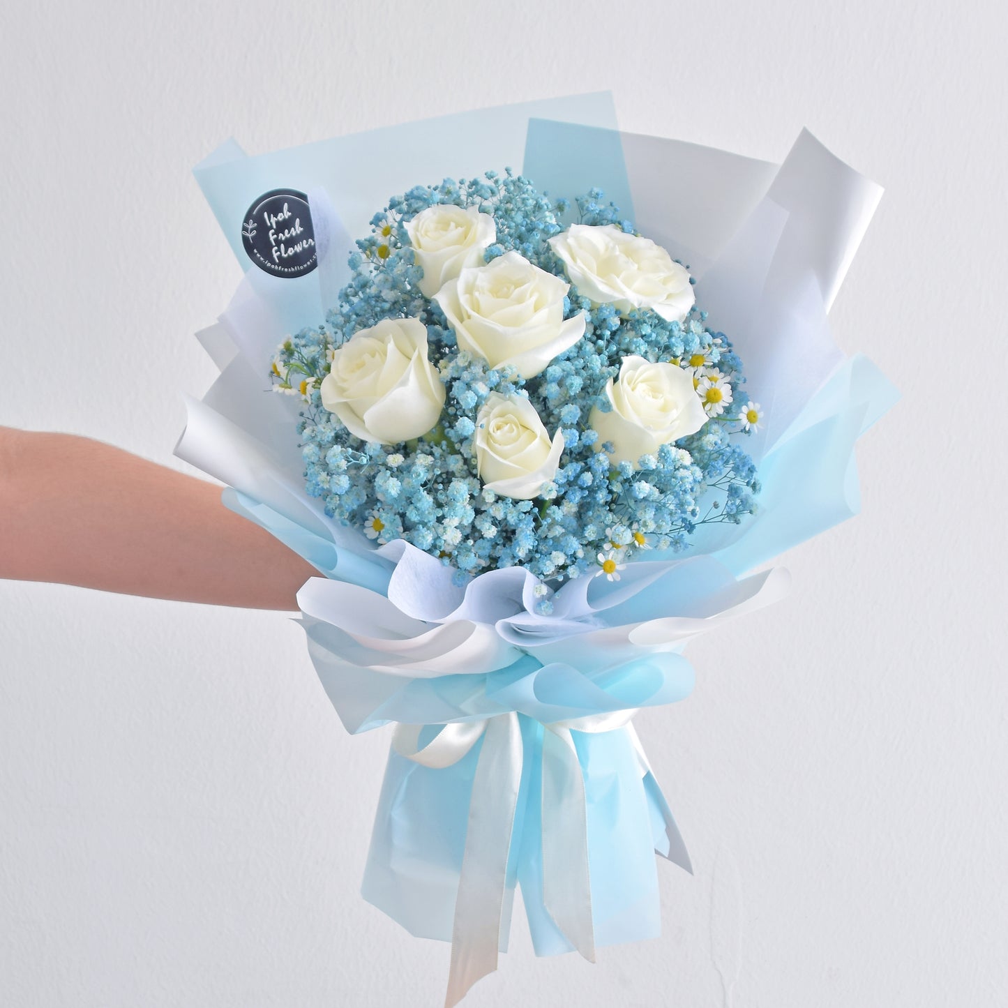 Blue Victory| Roses With Baby Breath Bouquet| Fresh Flower Delivery