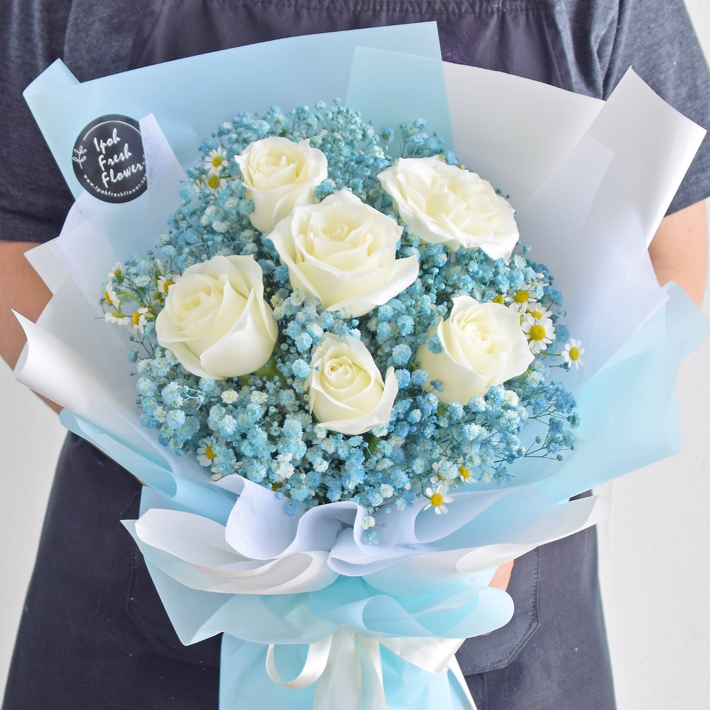 Blue Victory| Roses With Baby Breath Bouquet| Fresh Flower Delivery