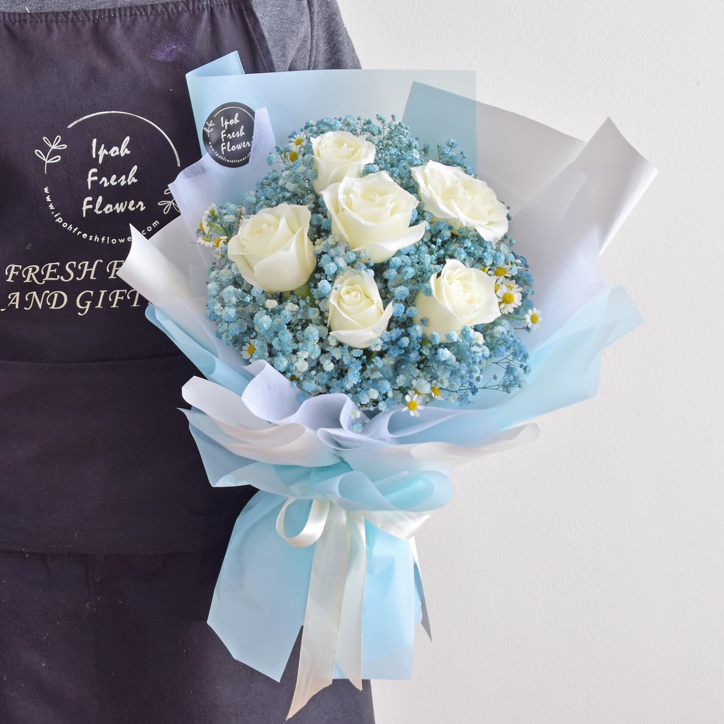 Blue Victory| Roses With Baby Breath Bouquet| Fresh Flower Delivery