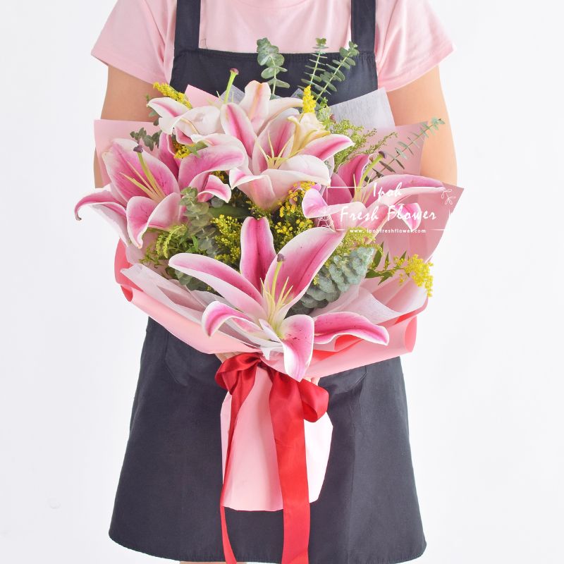 Cherished| Pink lilies Fresh Flower Bouquet Delivery