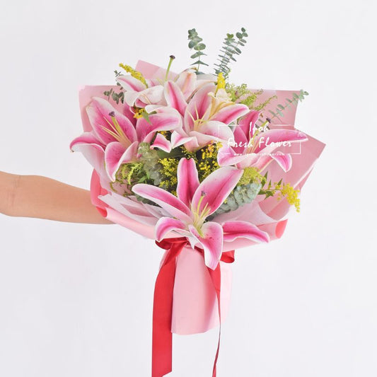 Cherished| Pink lilies Fresh Flower Bouquet Delivery