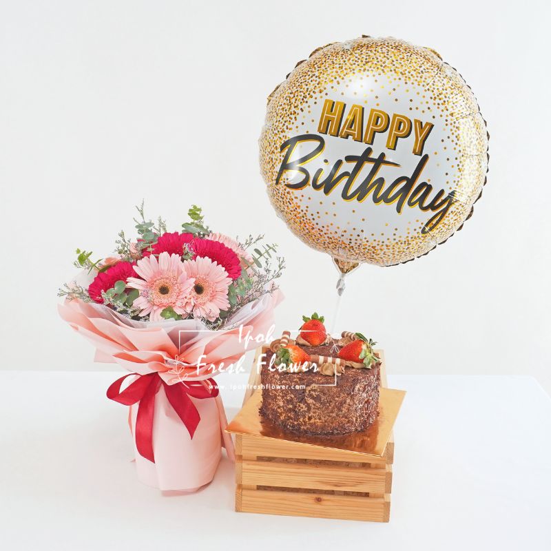 Daisy Beauty Birthday Bundle| Flowers, Balloons&Cake| Same Day Delivery