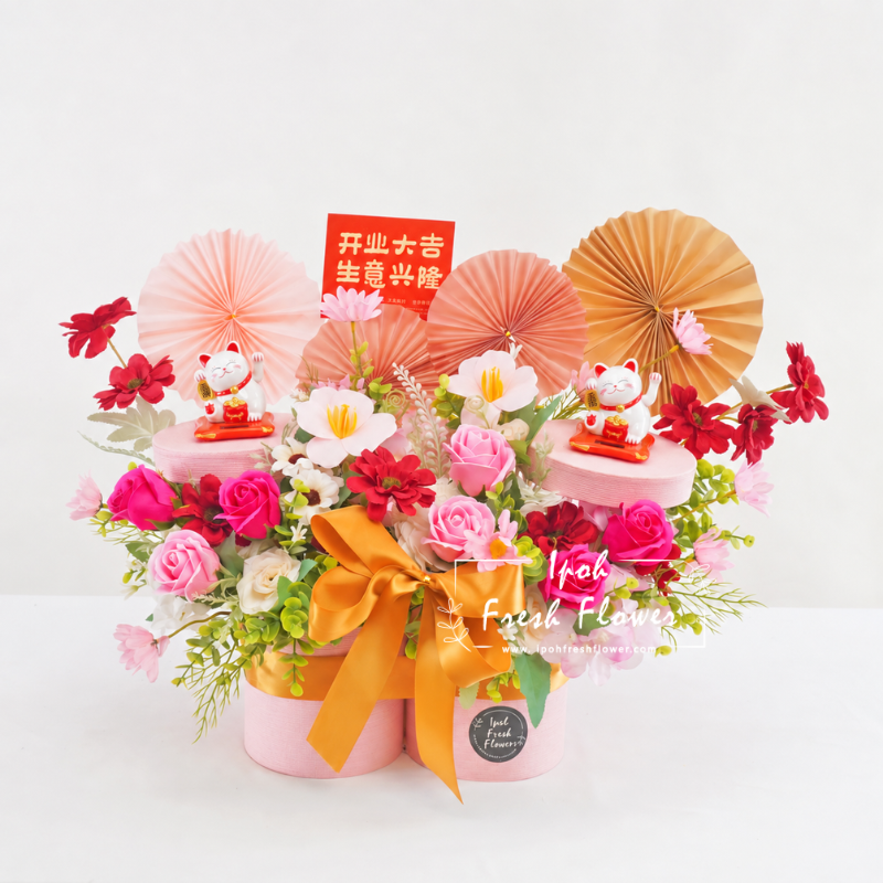 Double Fortune Lucky Cat Opening Flower| Ipoh Flower Delivery