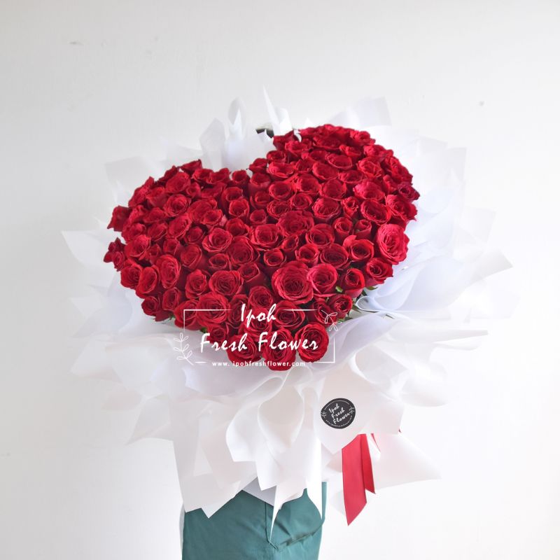 Heartshape 99 Red Rose with I Love You| Fresh Flower Delivery