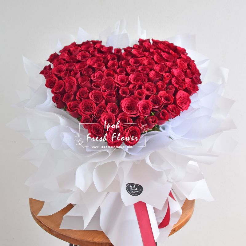 Heartshape 99 Red Rose with I Love You| Fresh Flower Delivery