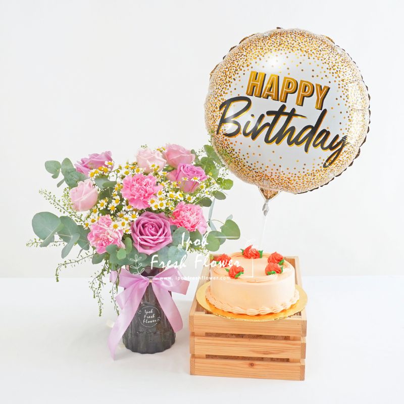 Lovely Day Birthday Bundle| Flowers, Balloons &Cake| Same Day Delivery