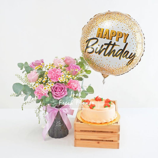 Lovely Day Birthday Bundle| Flowers, Balloons &Cake| Same Day Delivery
