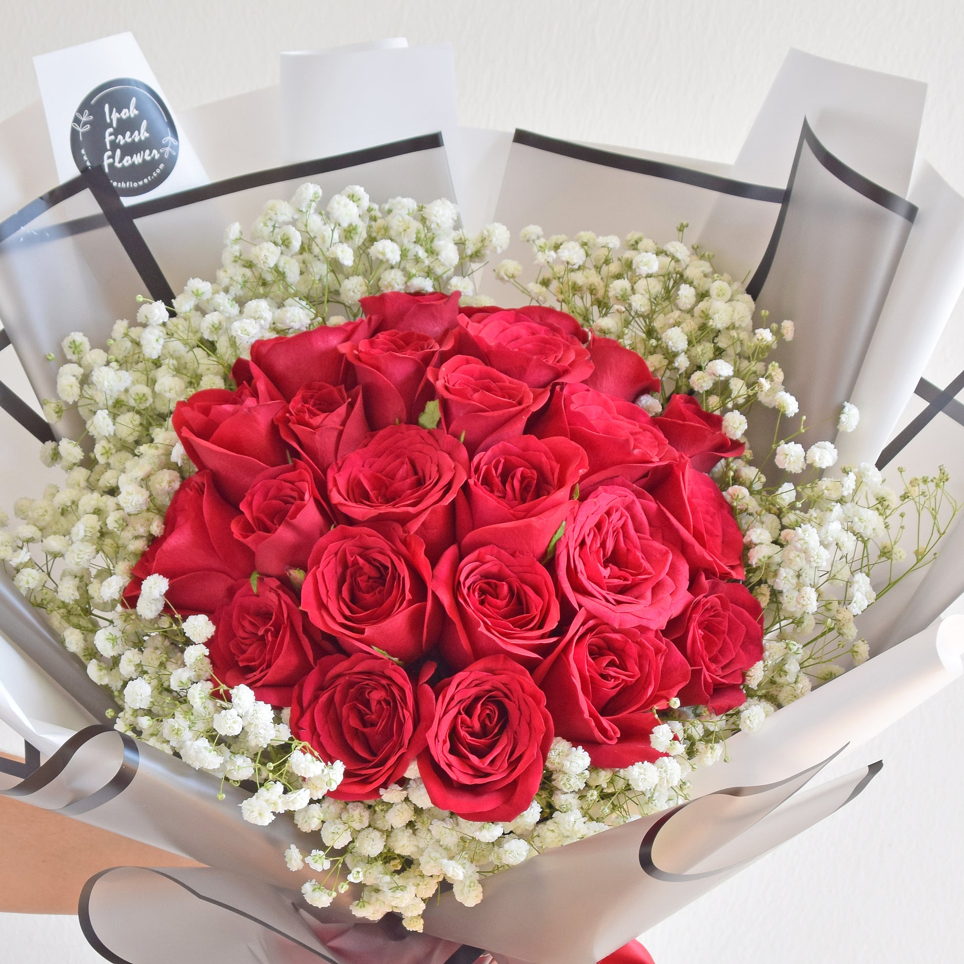 Meadow| Red Roses With Baby Breath Bouquet| Fresh Flower Delivery