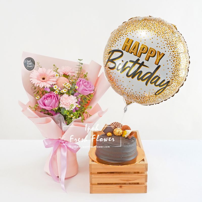 Mecca Birthday Bundle| Flowers, Balloons &Cake| Same Day Delivery