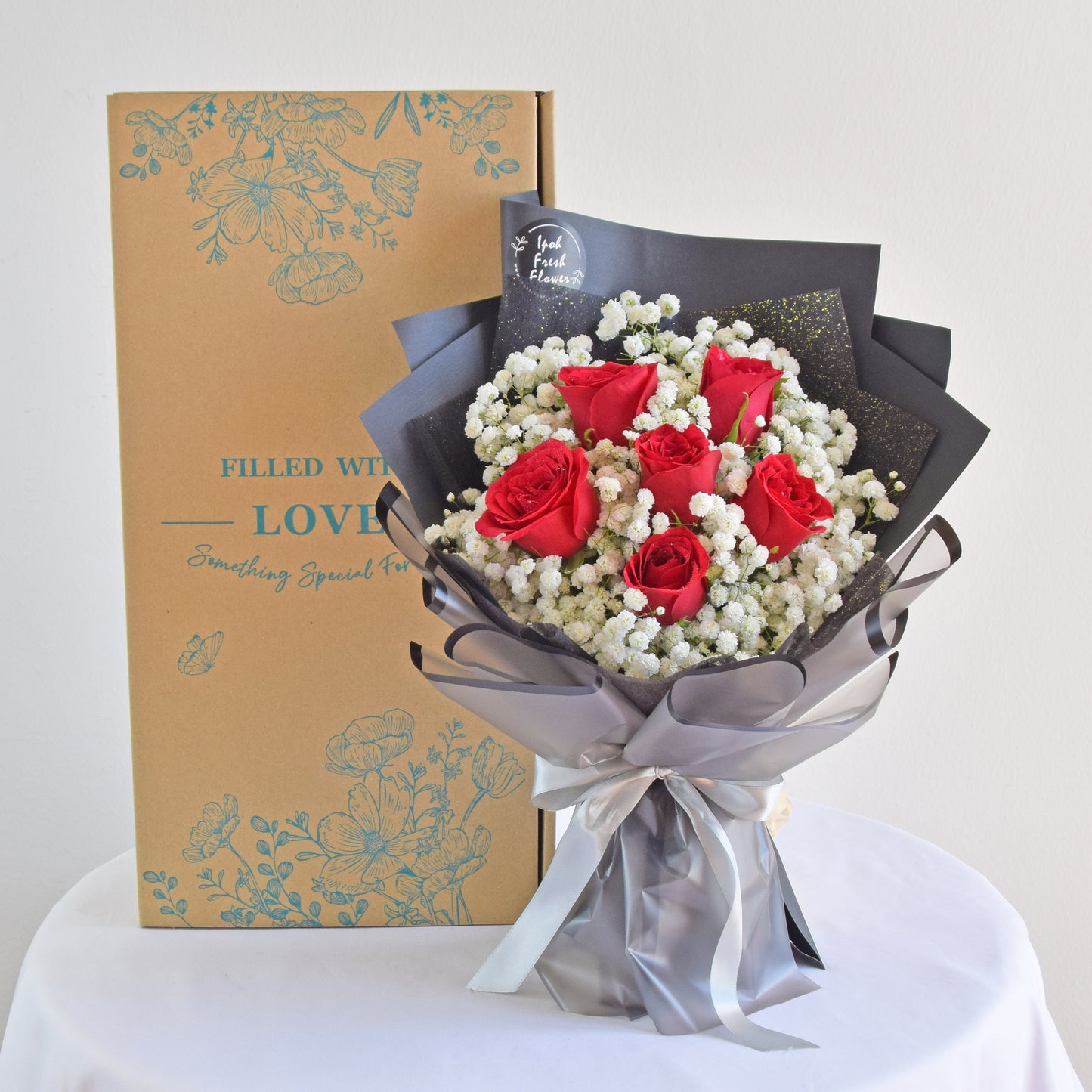 Million Love| Roses With Baby Breath Bouquet| Fresh Flower Same Day Delivery