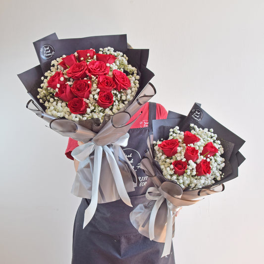 Million Love| Roses With Baby Breath Bouquet| Fresh Flower Same Day Delivery