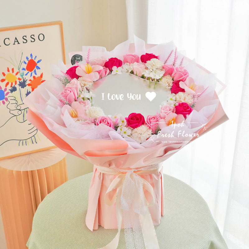 Moriny| 33 Soap Flowers Bouquet with mirror| Same Day Delivery Ipoh