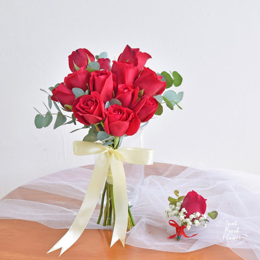 Red Rose Sincerity Bridal With Boutonniere| Personalized wedding & ROM flowers