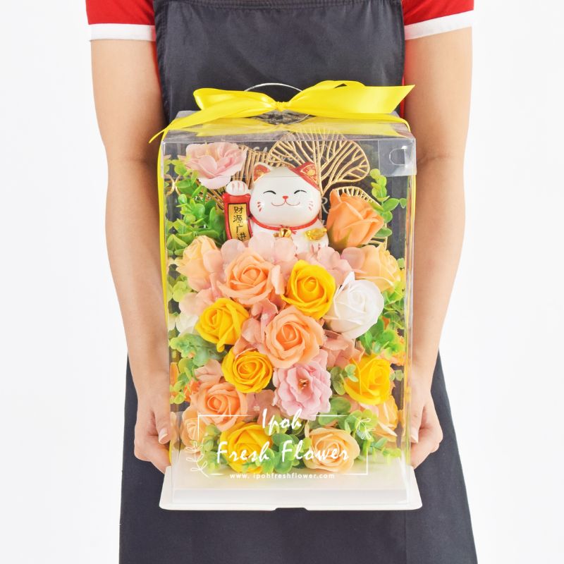 Starlit Fortune Lucky Cat| Opening Flower |Same Day Delivery Ipoh Perak