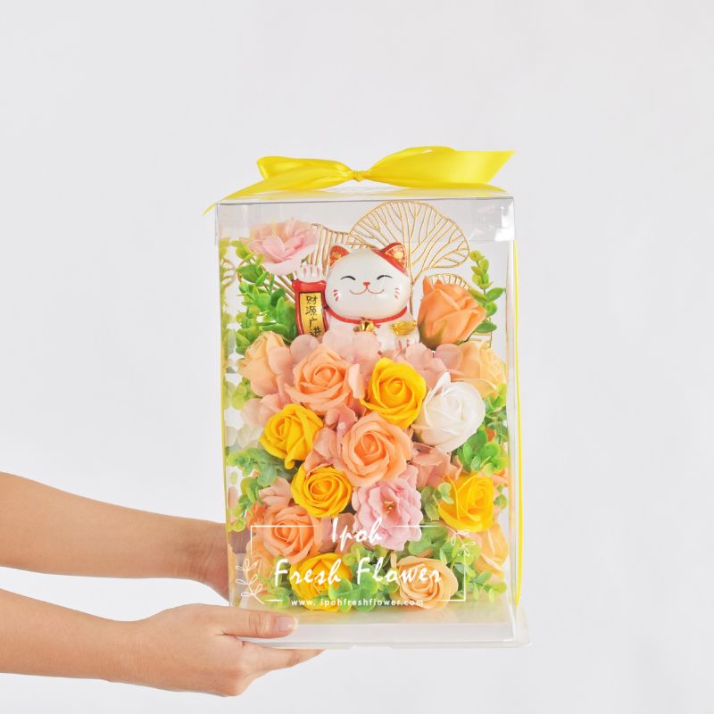 Starlit Fortune Lucky Cat| Opening Flower |Same Day Delivery Ipoh Perak