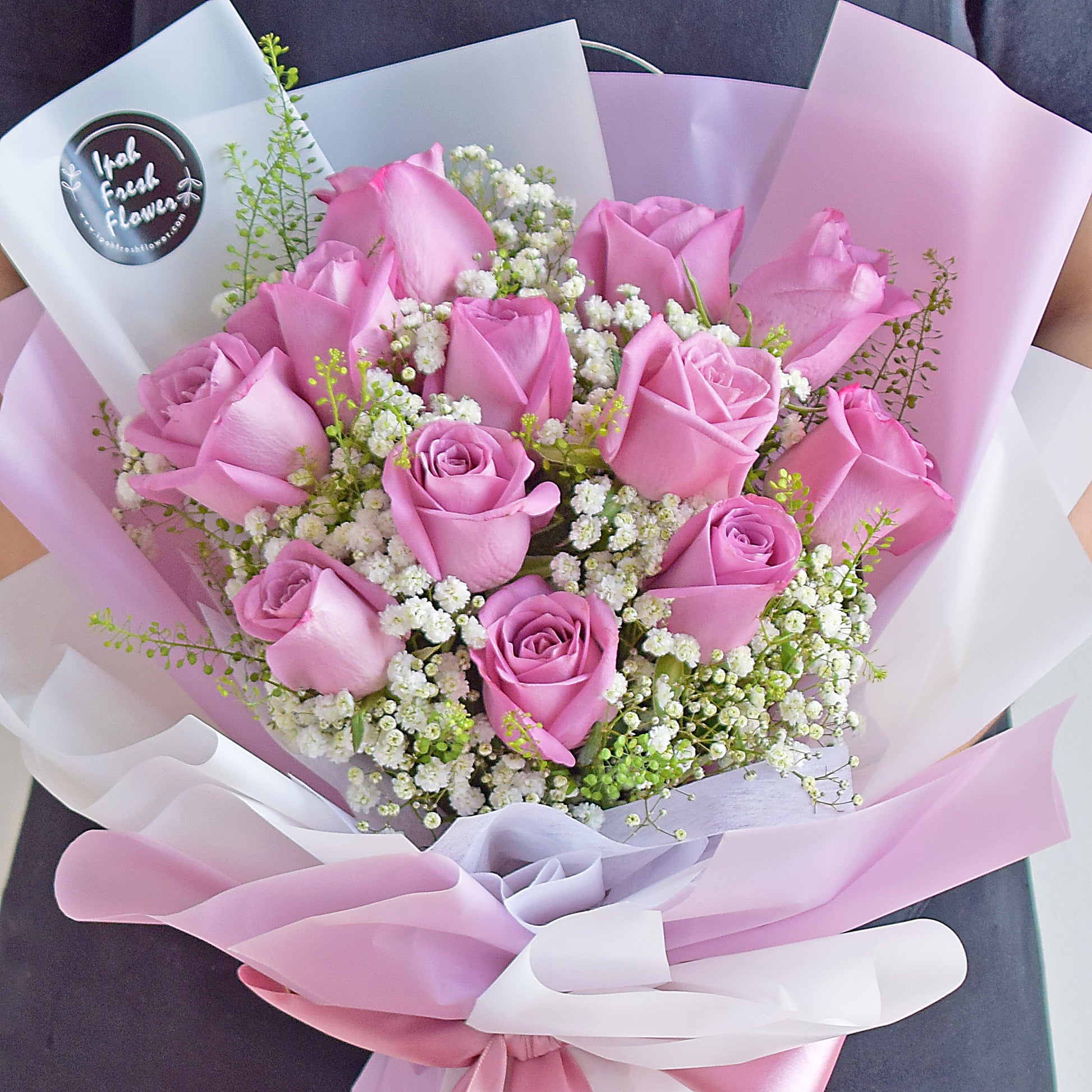 Purple Twinkle |Roses With Baby Breath Bouquet| Fresh Flower Delivery