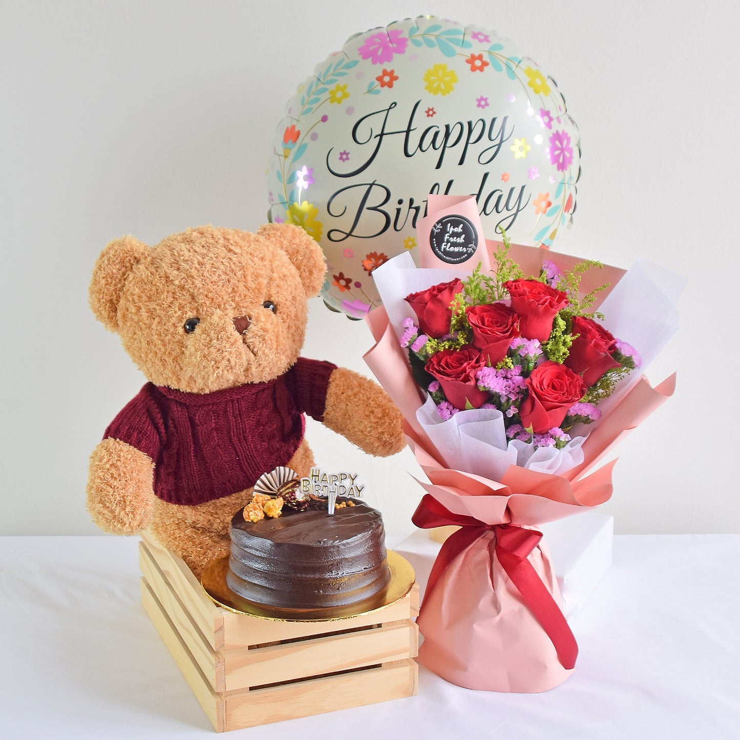 4 in 1 Birthday Bundle| Flowers, Balloons &Cake| Same Day Delivery