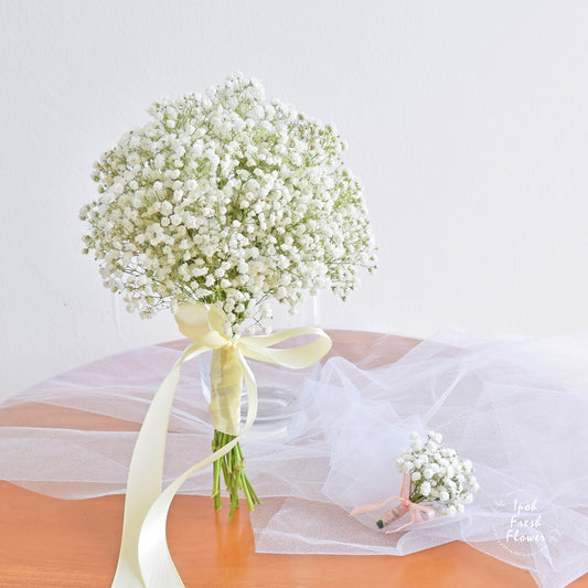 Baby Breath Bridal With Boutonniere| Personalized wedding & ROM flower bouquet