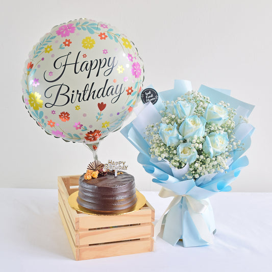 Blue Diamond Birthday Bundle| Flowers, Balloons & Cake| Same Day Delivery