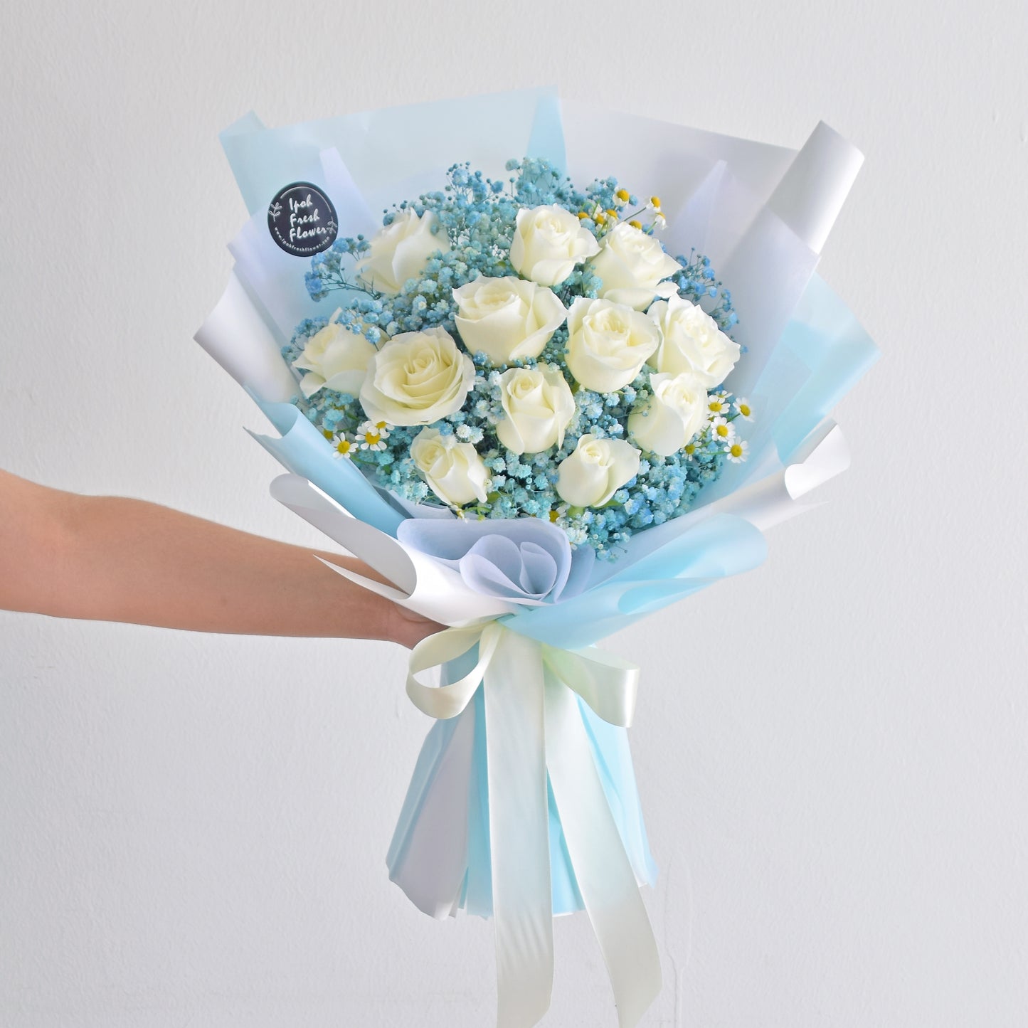 Blue Victory| Roses With Baby Breath Bouquet| Fresh Flower Delivery