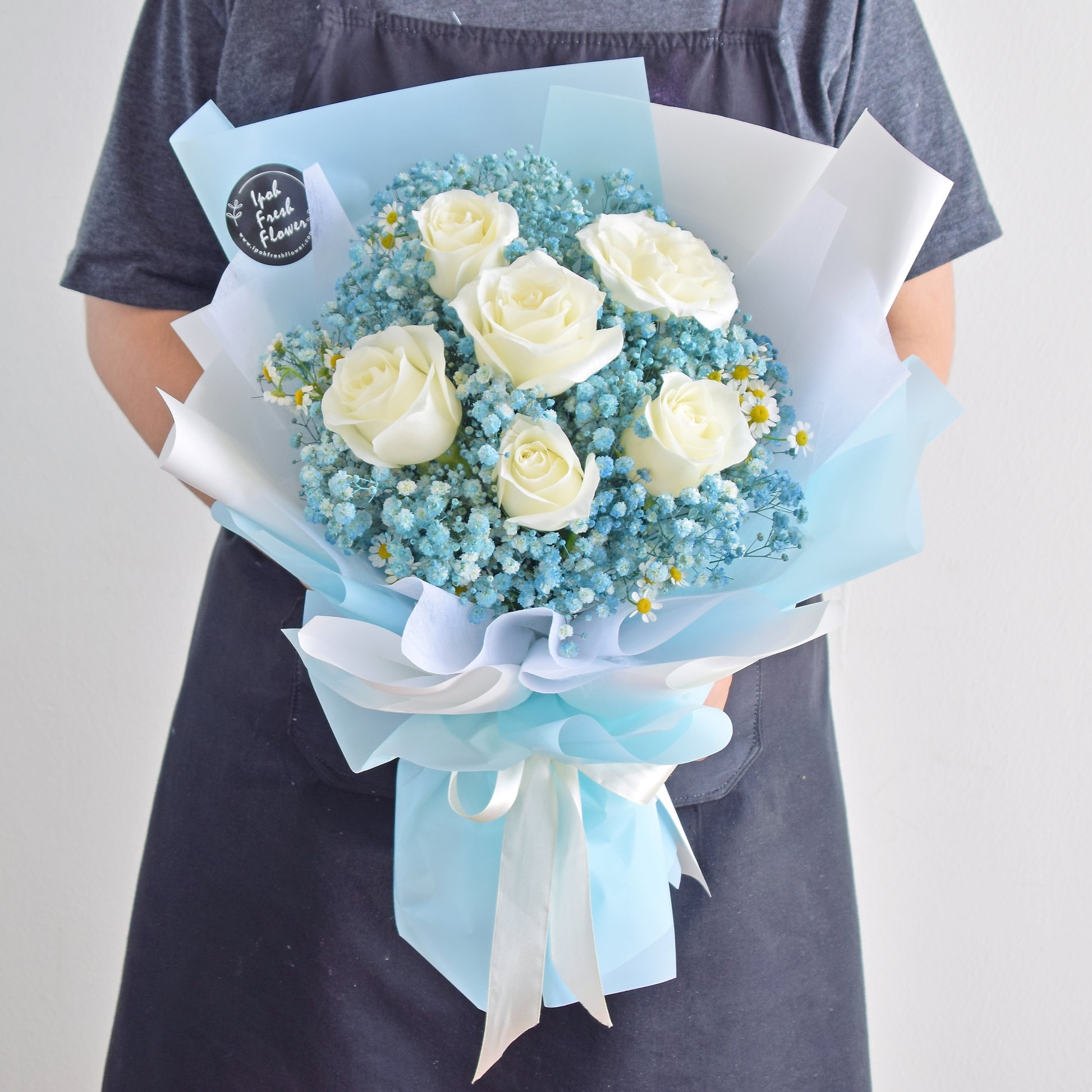 Blue Victory| Roses With Baby Breath Bouquet| Fresh Flower Delivery