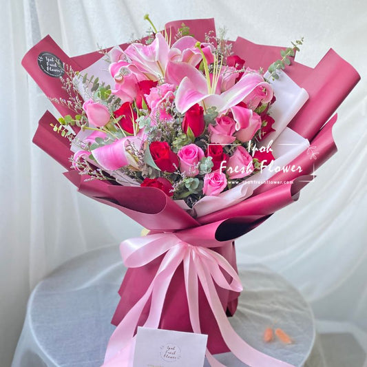 Clarissa| Lilies & Roses Fresh Flower Bouquet