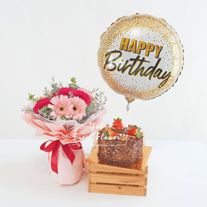 Daisy Beauty Birthday Bundle| Flowers, Balloons&Cake| Same Day Delivery
