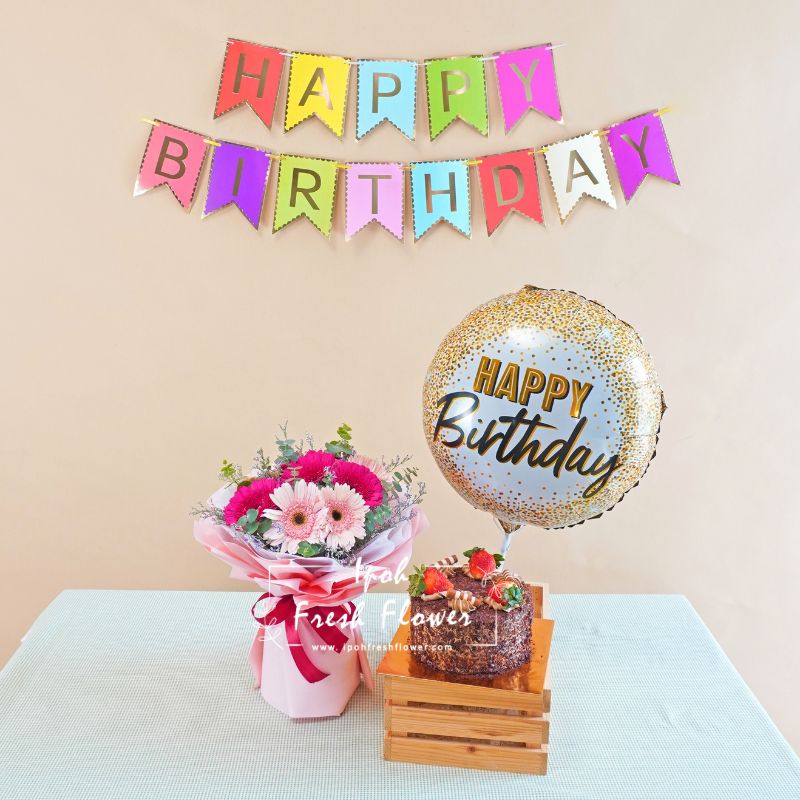 Daisy Beauty Birthday Bundle| Flowers, Balloons&Cake| Same Day Delivery