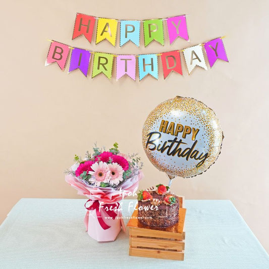 Daisy Beauty Birthday Bundle| Flowers, Balloons&Cake| Same Day Delivery