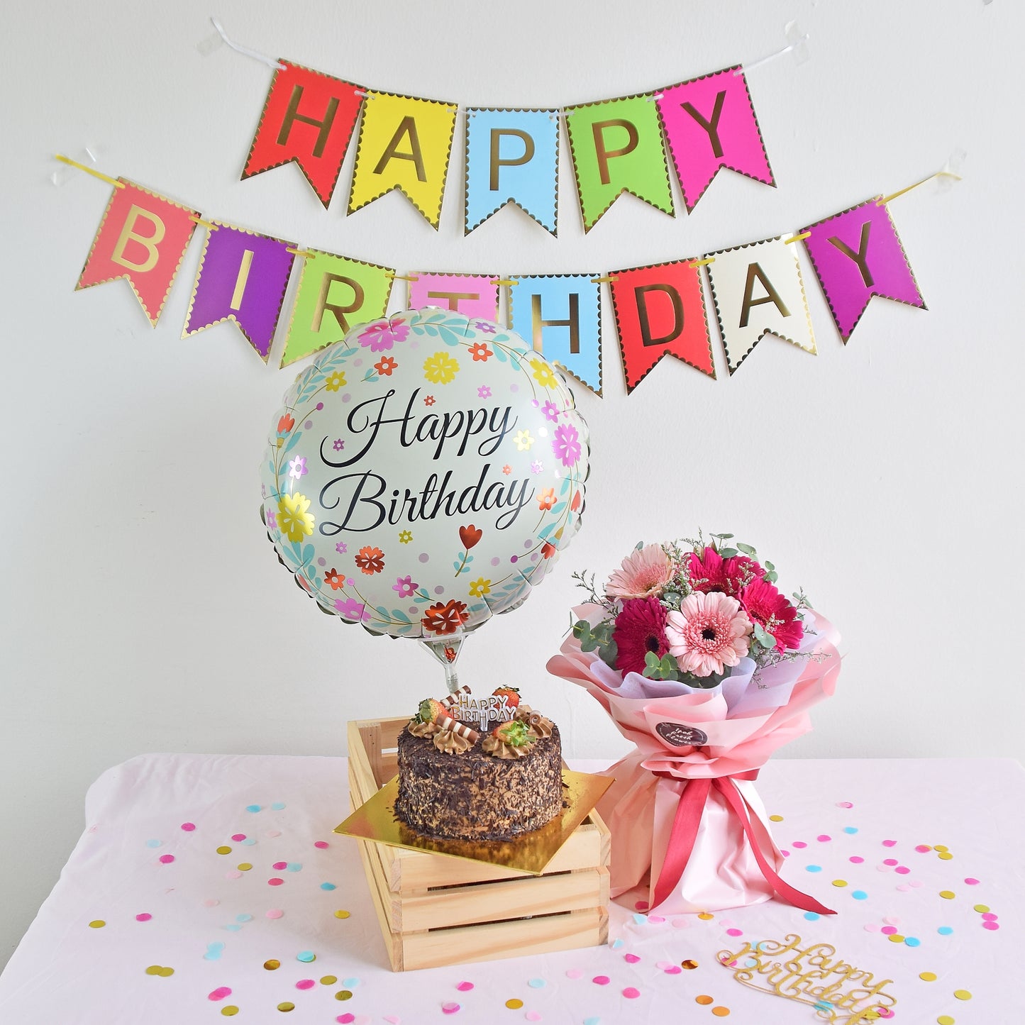 Daisy Beauty Birthday Bundle| Flowers, Balloons&Cake| Same Day Delivery