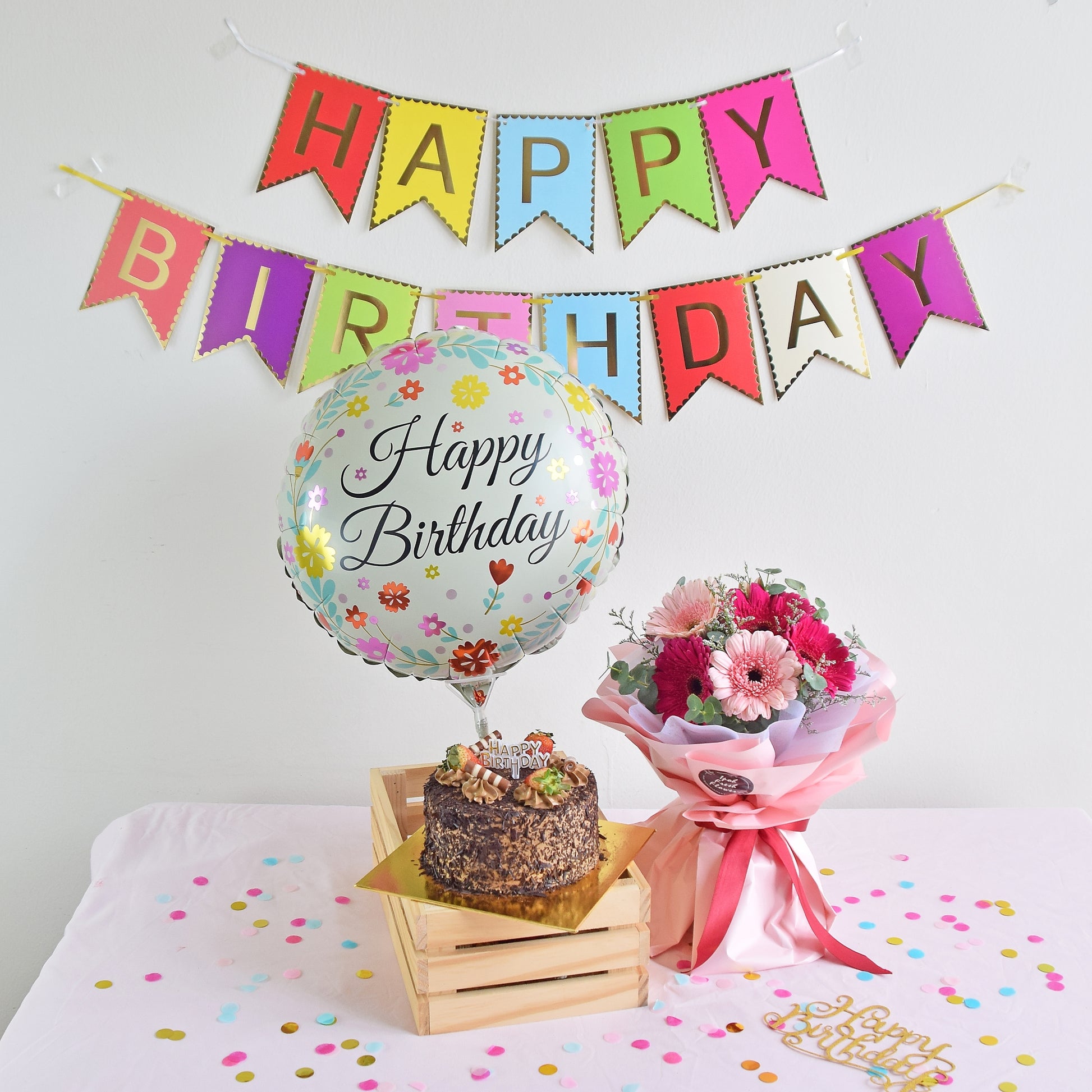 Daisy Beauty Birthday Bundle| Flowers, Balloons&Cake| Same Day Delivery