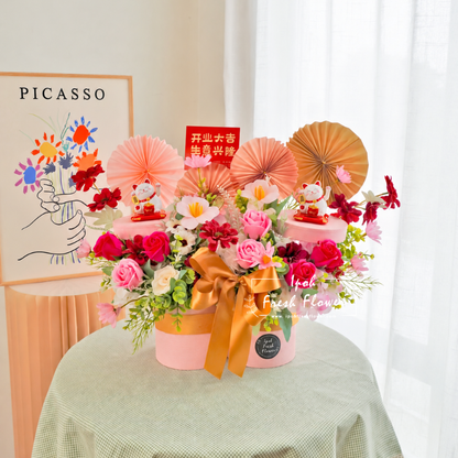 Double Fortune Lucky Cat Opening Flower| Ipoh Flower Delivery