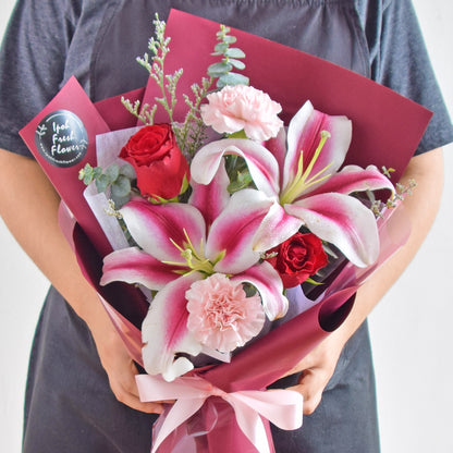 Florella| Mother's Day Special| Lilies,Roses & Carnation Fresh Flower Bouquet
