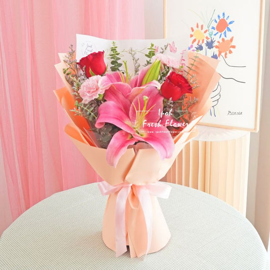 Florella| Mother's Day Special| Lilies,Roses & Carnation Fresh Flower Bouquet