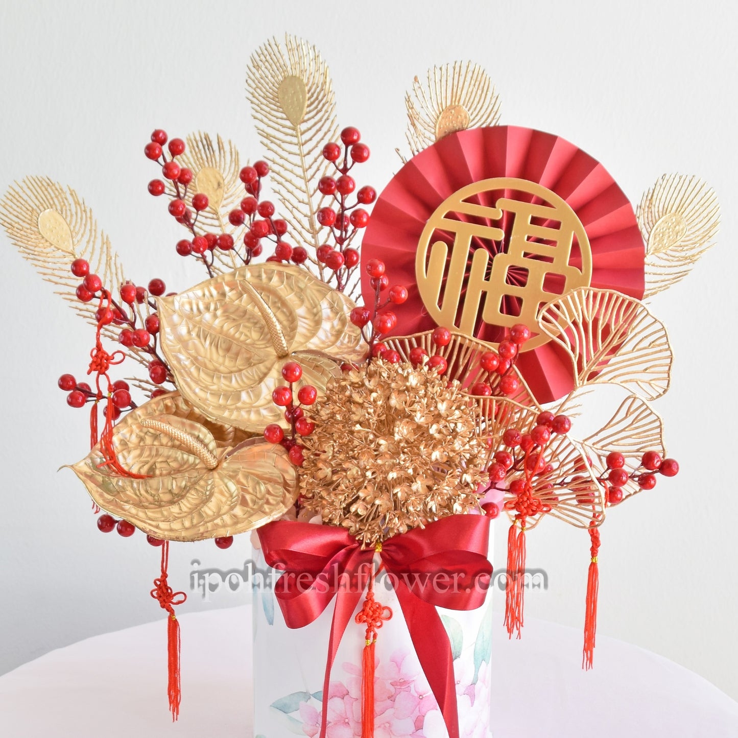 Golden Blossom CNY Artificial Flower Box| Ipoh Flower Delivery 