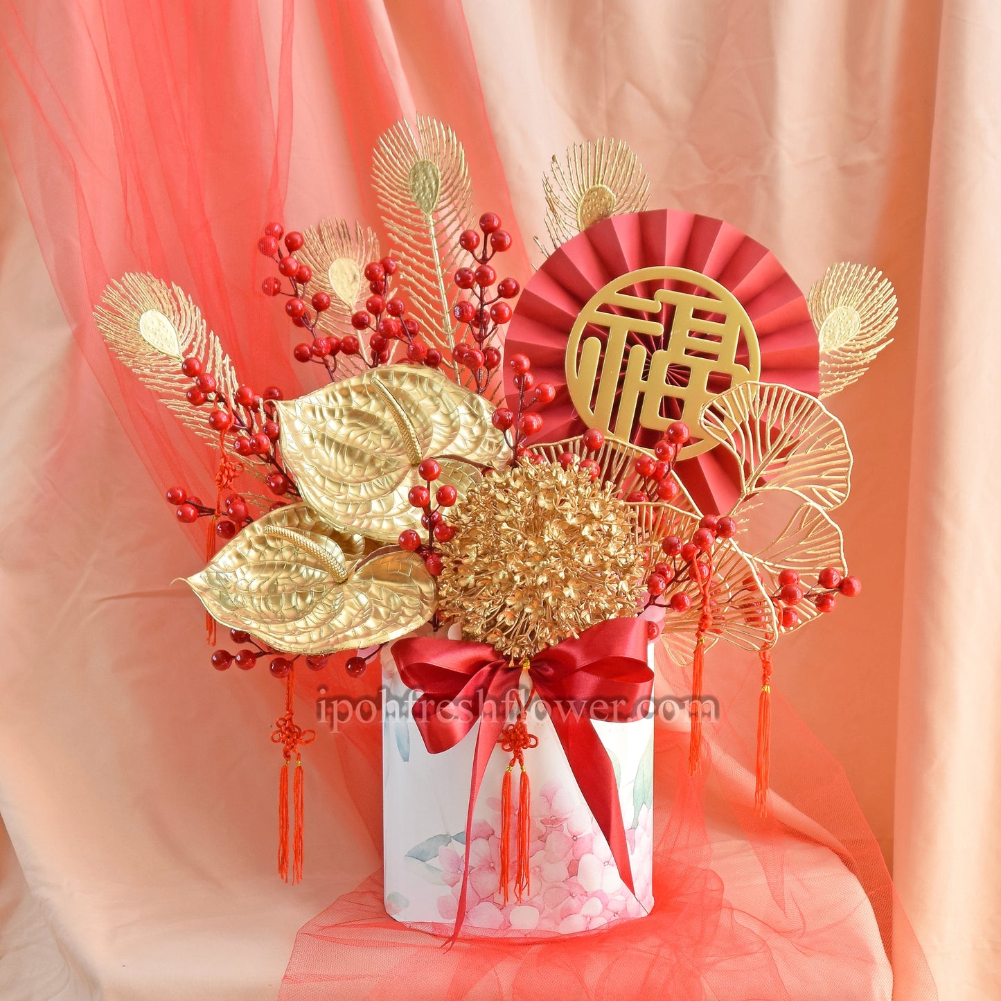 Golden Blossom CNY Artificial Flower Box| Ipoh Flower Delivery 