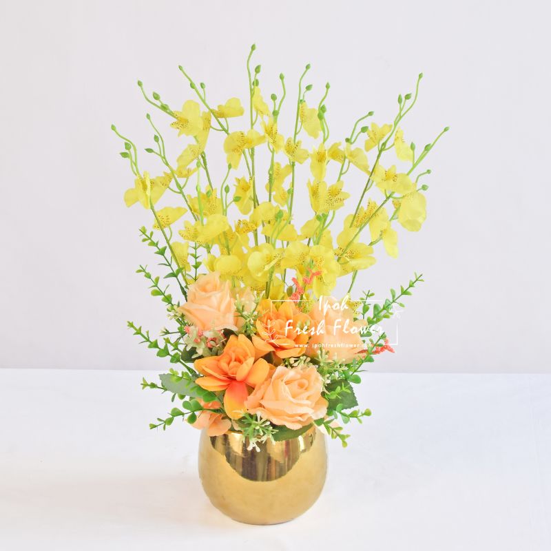 Golden Eid Artificial Flowers Vase Arrangement| Same Day Delivery Ipoh