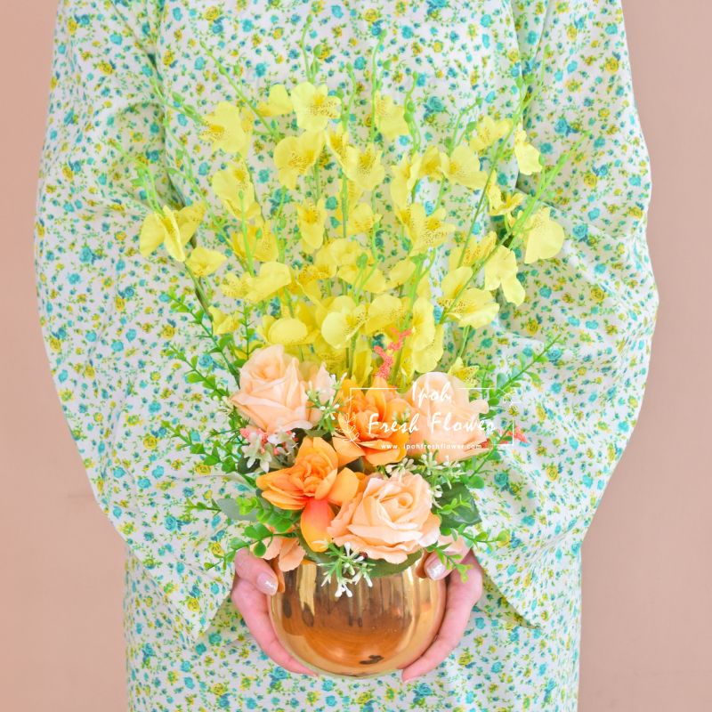 Golden Eid Artificial Flowers Vase Arrangement| Same Day Delivery Ipoh