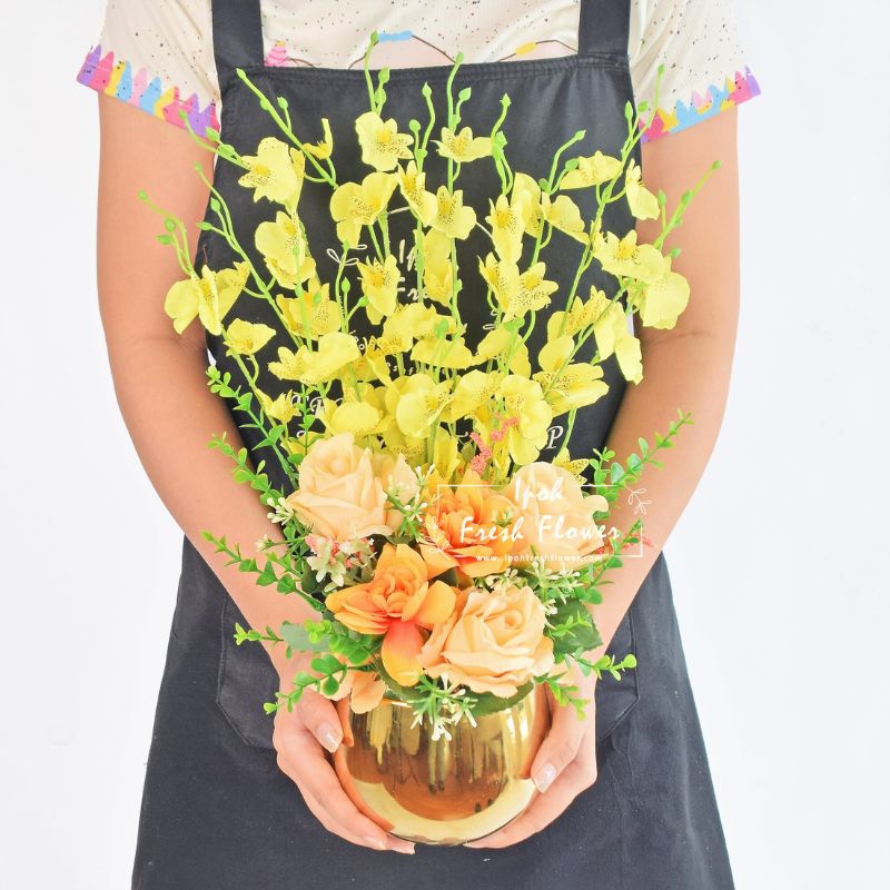 Golden Eid Artificial Flowers Vase Arrangement| Same Day Delivery Ipoh