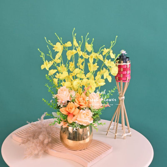 Golden Eid Artificial Flowers Vase Arrangement| Same Day Delivery Ipoh