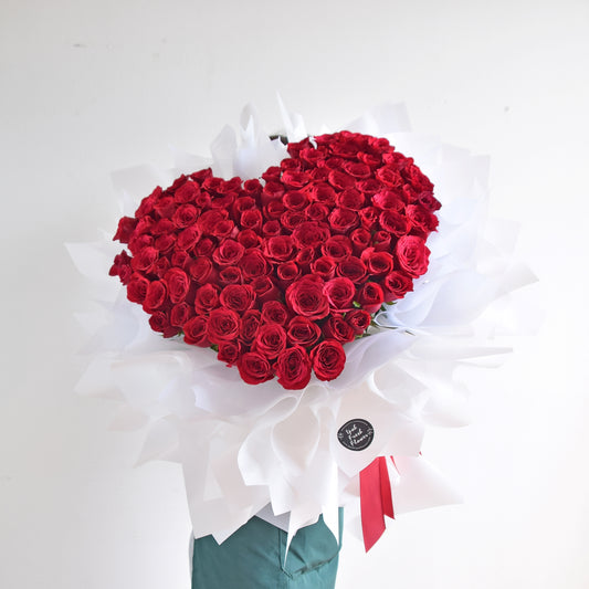 Heartshape 99 Red Rose with I Love You| Fresh Flower Delivery