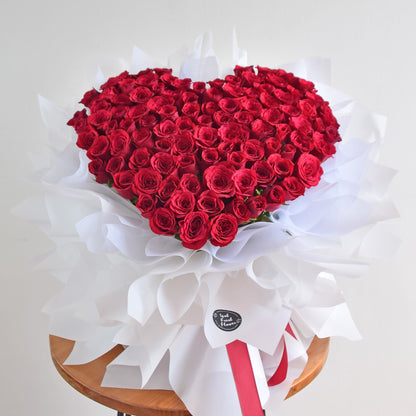 Heartshape 99 Red Rose with I Love You| Fresh Flower Delivery