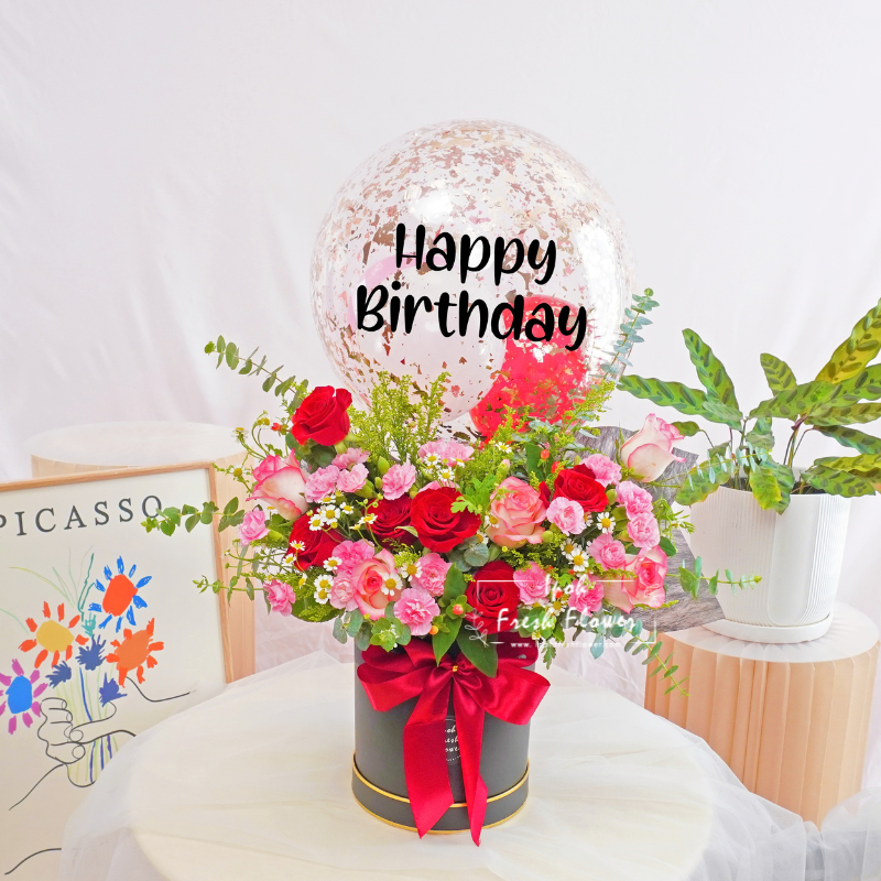 Keily | Balloon Flower Bloom Box | Same Day Delivery Ipoh