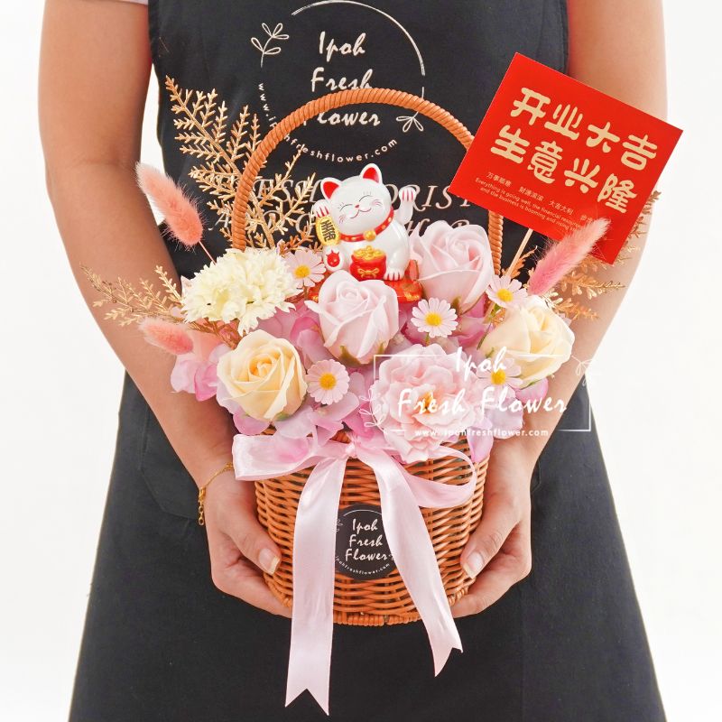 Keisha Fortune Lucky Cat Opening Flower Arrangement| Same Day Delivery