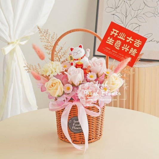 Keisha Fortune Lucky Cat Opening Flower Arrangement| Same Day Delivery