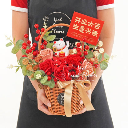 Kyaku Fortune Lucky Cat Opening Flower Arrangement| Same Day Delivery
