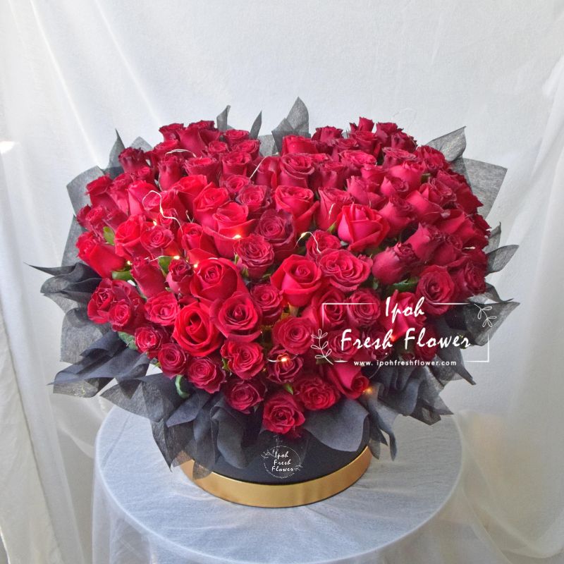 Love In Heart-99 Red Roses Fresh Flower Box