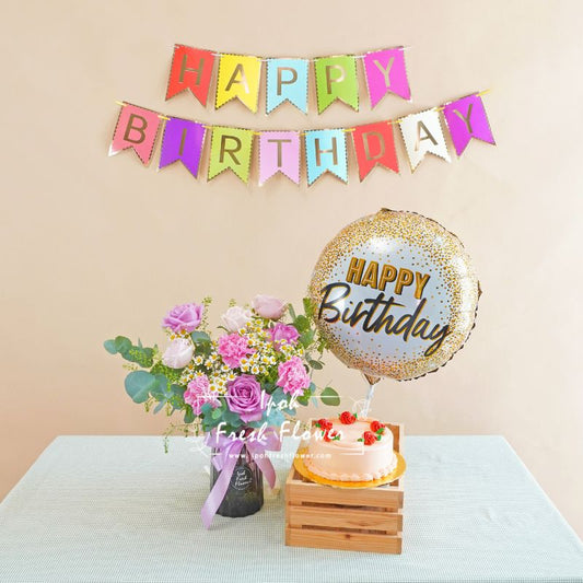 Lovely Day Birthday Bundle| Flowers, Balloons &Cake| Same Day Delivery
